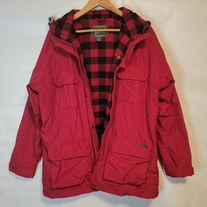 Vintage Woolrich Hooded Red Anorak with Buffalo Plaid Interior